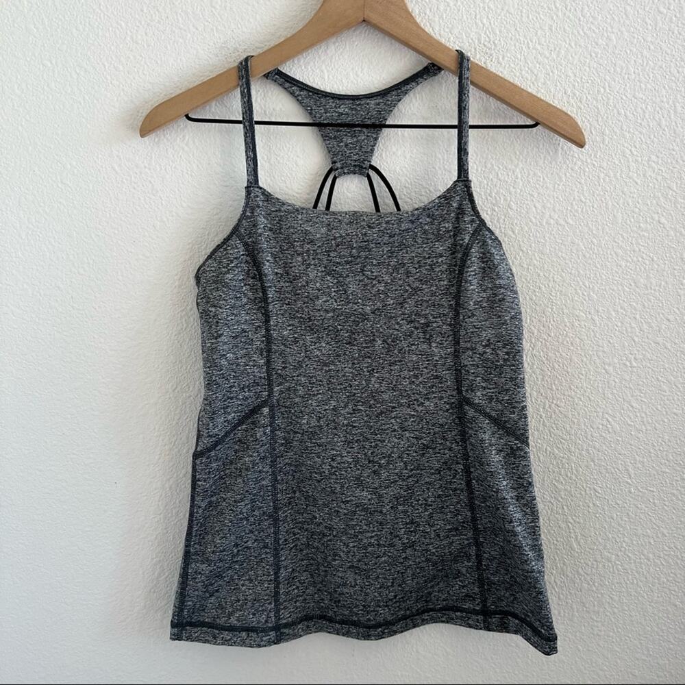 Zella Strappy Active Workout Tank Heathered Gray Shelf Bra Small